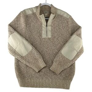 LLBean 100% Cotton 1/4 Zip Ribbed Sweater Pullover Elbow Patches Mens Medium